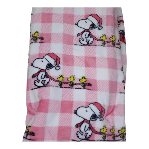 Peanuts Snoopy Woodstock Pet Throw Blanket By Berkshire Christmas Pink Plaid - Picture 5 of 12